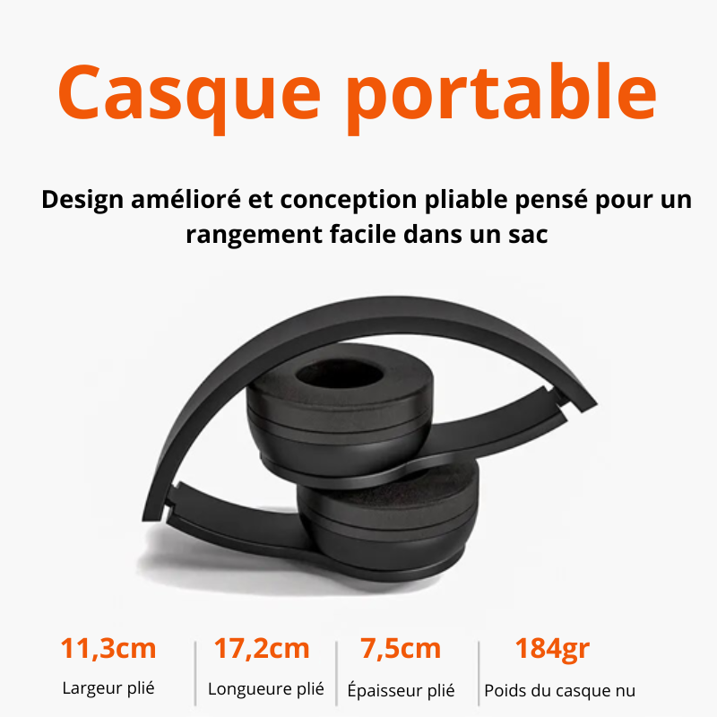 Casque bluetooth sans fil audio stéréo écouteurs portables – Image 3
