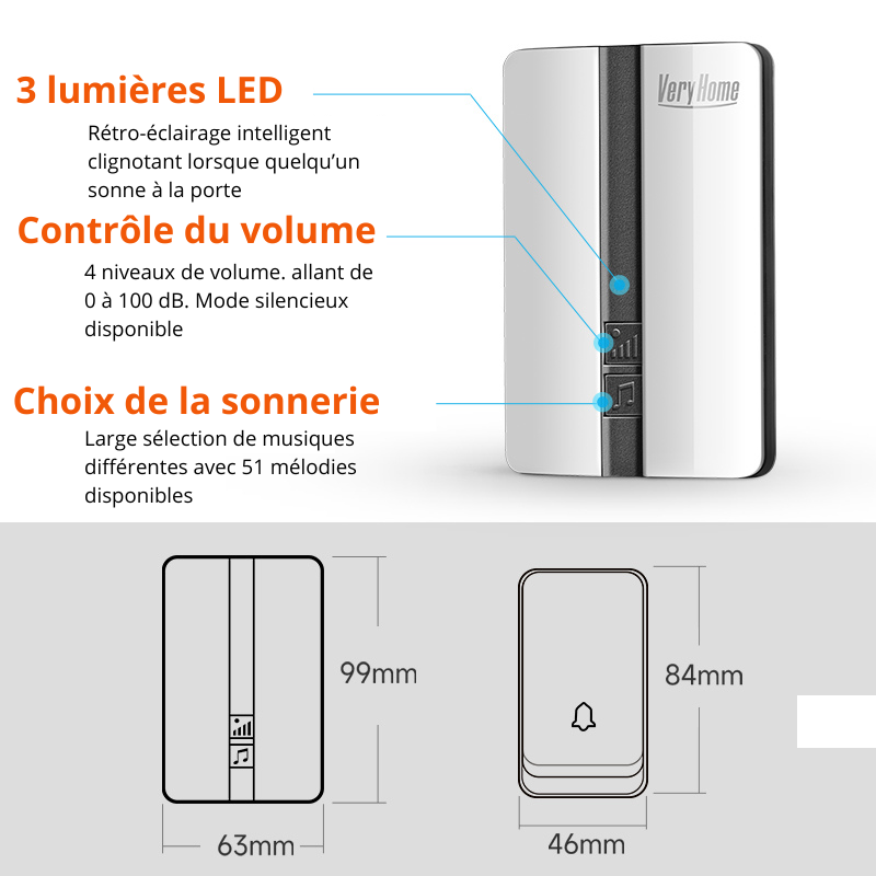 Sonnette sans fil sans piles étanche auto-alimentée extérieur – Image 3