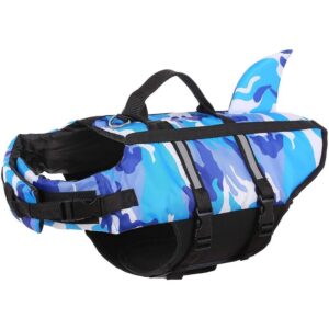 Gilet de sauvetage pour chien harnais sécurité style camouflage rose ou bleu