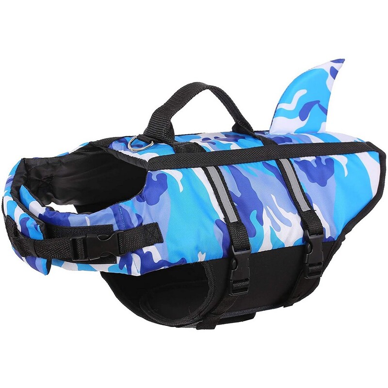 Gilet de sauvetage pour chien harnais sécurité style camouflage rose ou bleu