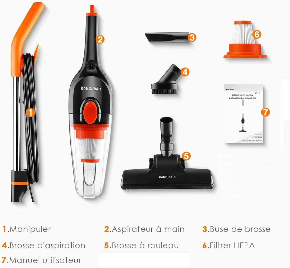 Aspirateur balai avec fil sans sac 2 en 1 filtration hepa 800W – Image 11